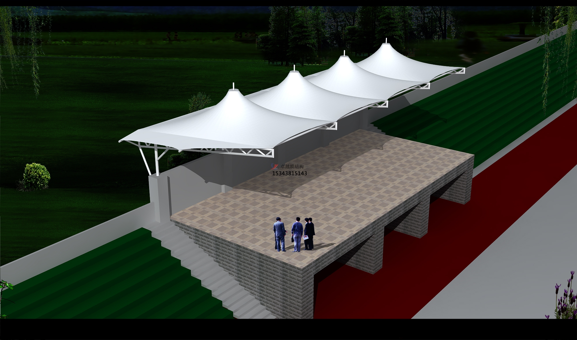 柳林體育公園膜結(jié)構(gòu)【看臺(tái)雨棚】門(mén)球場(chǎng)案例